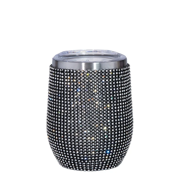 12oz Diamond Wine Tumbler With Sealed Lid Vacuum Thermo Beer Mug Cup Stainless Steel Mug Cup Champagne Party Bridemaid Gift
