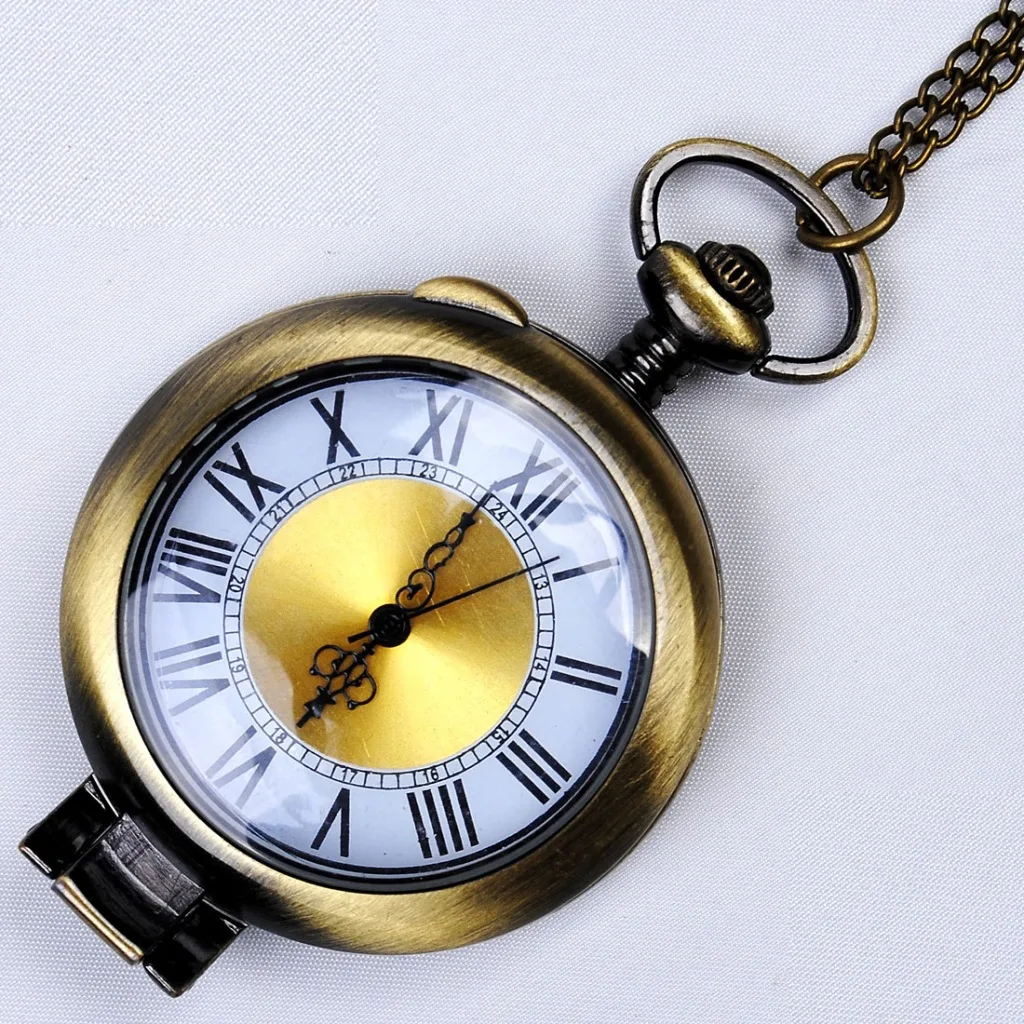 

Vintage Roman Numerals Quartz Pocket Watch for Men Antique Transparent Case Fob Chain Clock for Collection Gifts Analog Display