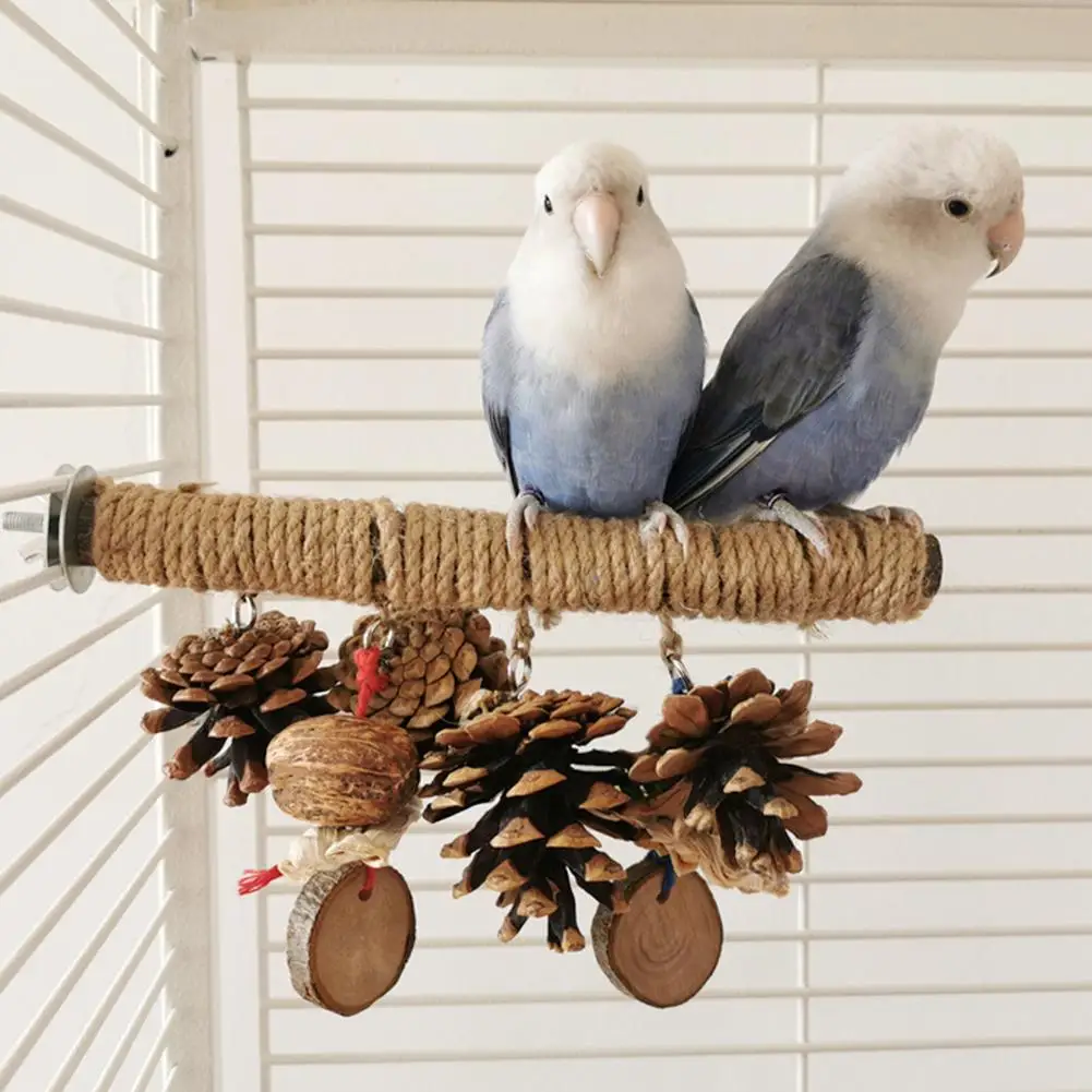 

Parrot Natural Wooden Standing Perches Weaving Jute Twine Standing Pole Bird Chewing Toy Cage Accessories