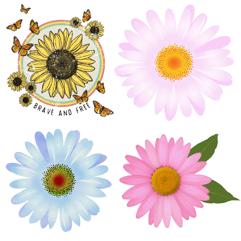 

Cartoon SunFlower Iron on Transfers for Clothing Thermoadhesive Patches Flex Fusible Transfer Anime Patch Clorhing Stickers