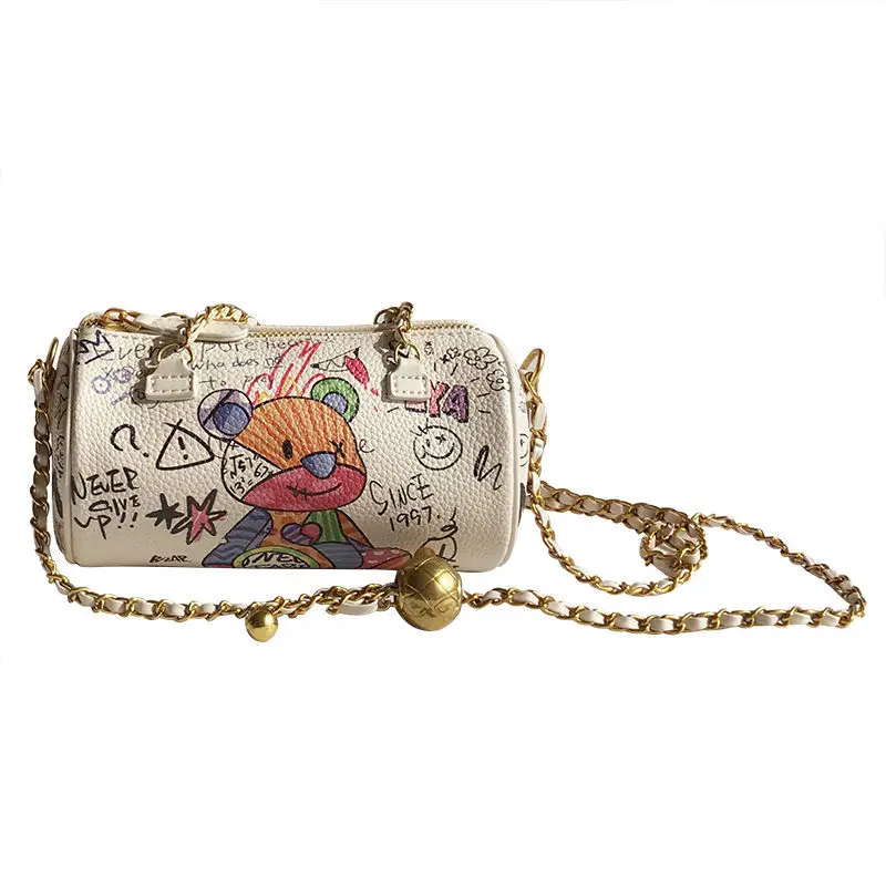 

Little Bear Graffiti Ladies Mobile Bag Simple Small Square Bag Ladies Luxury Handbag Fashion Large Capacity Brush Holder Makeup