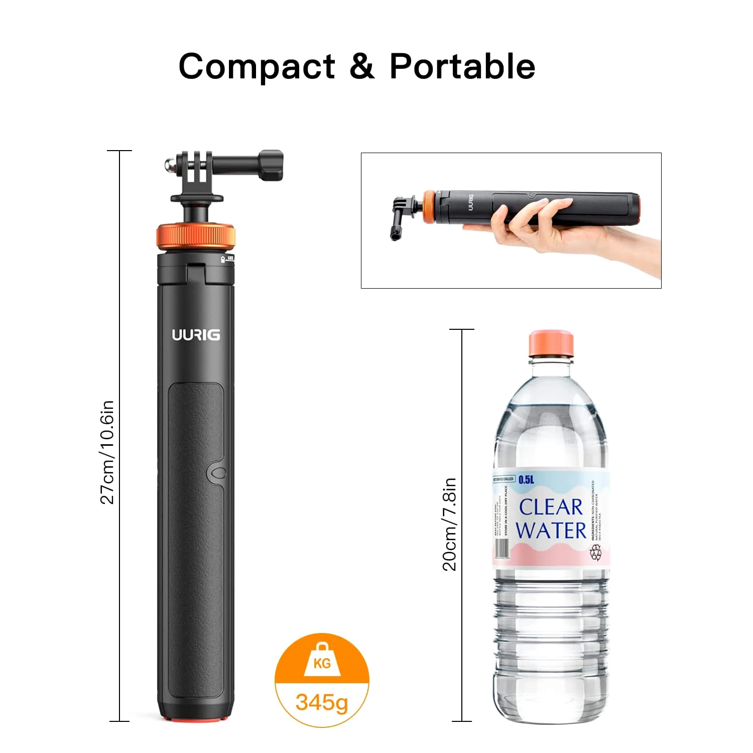 

UURig Action Camera Tripod for GoPro Max Hero 10 9 8 7 6 5 4 for Insta360 One R Selfie Stick Pole