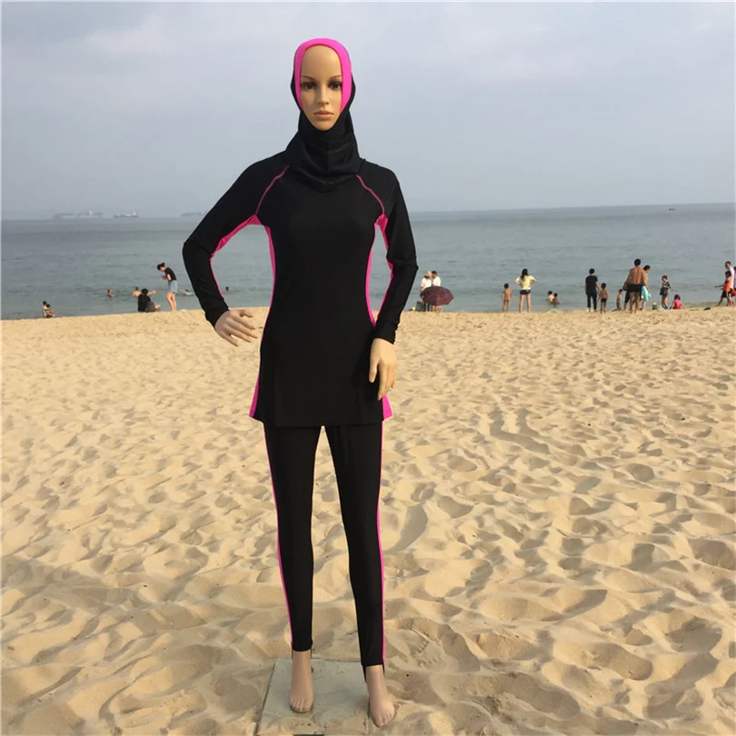 

S 2022 Women Muslim swimsuit Middle Eastern conservative swimsuit elegant temperament solid color hooded three-piece swimsuit