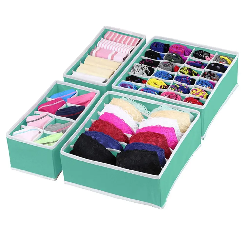 

4 Pcs/set Underwear Storage Box Cloth Art Coverless Storage Box Four-piece Drawer Type Storage Box For Socks And Underwear