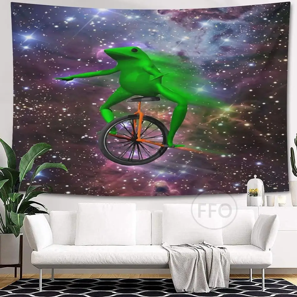 

Funny Meme Tapestry Animal Frog Ridding Wall Tapestry Home Decoration Polyester Fabric Scienc Tapestries Blanket Room Decor