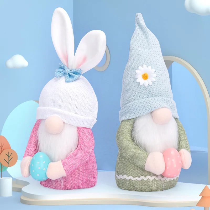 

Easter Faceless Gnome Plush Rabbit Holding Egg Doll Ornament Kawaii Rabbit Decoration Props Home Desktop Window Decor Elfs