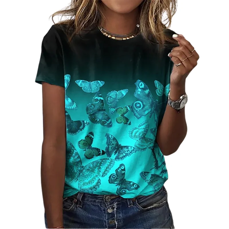 

Женская футболка с цветочным принтом, круглым вырезом и коротким рукавом