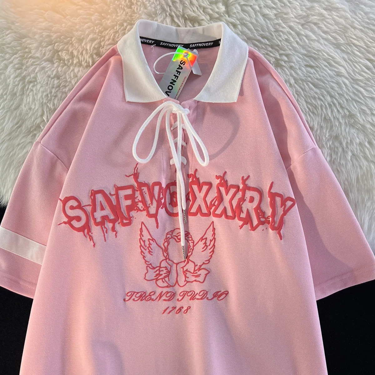 Американская винтажная рубашка-поло Ангел с короткими рукавами женская летняя