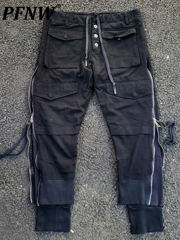 PFNW Designer Original Men's Slim Fit Double Layer Cotton Split Wornout Casual Cropped Pants High Street Darkwear Niche 12A6247