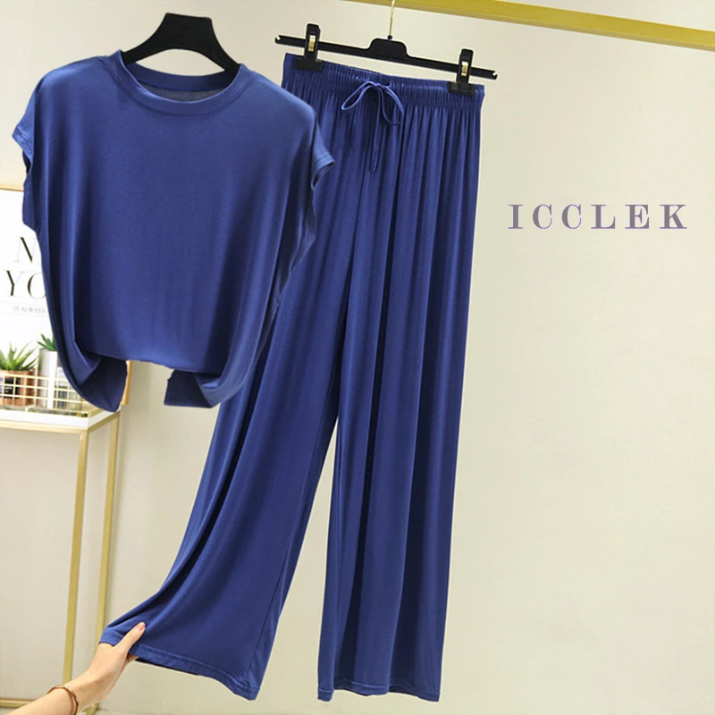 Spring and Summer Pajamas for Women Sleeveless Pants Loose Home Clothes with Round Neck Simple Loungewear Comfortable Sleepwear