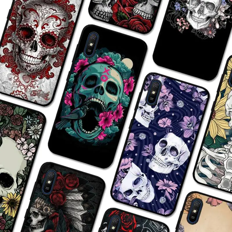 

Retro Skull Flowers Phone Case for Redmi 5 6 7 8 9 A 5plus K20 4X S2 GO 6 K30 pro
