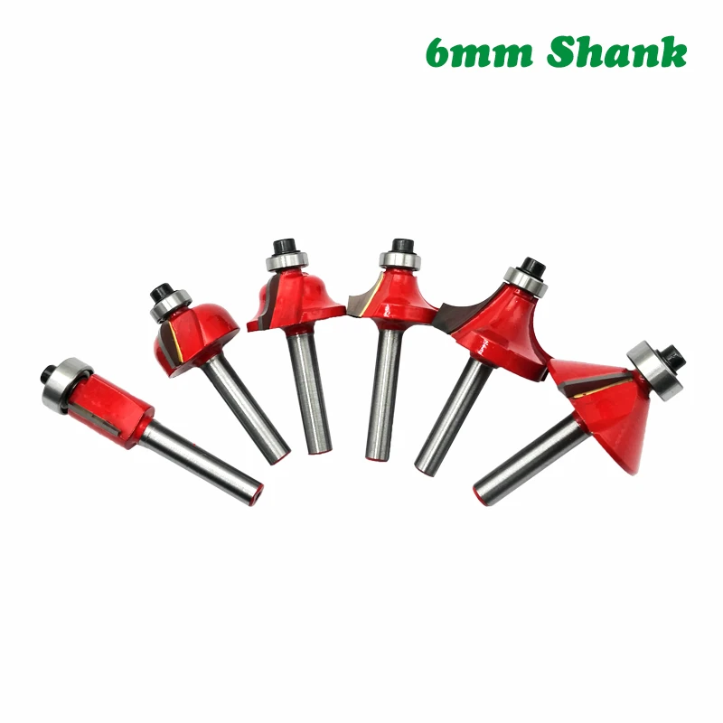 

6pcs 6mm Shank Woodworking Flush Trim Router Bit Beading Bit Corner Round Cove Tungsten Carbide Milling Cutter for Wood Tools
