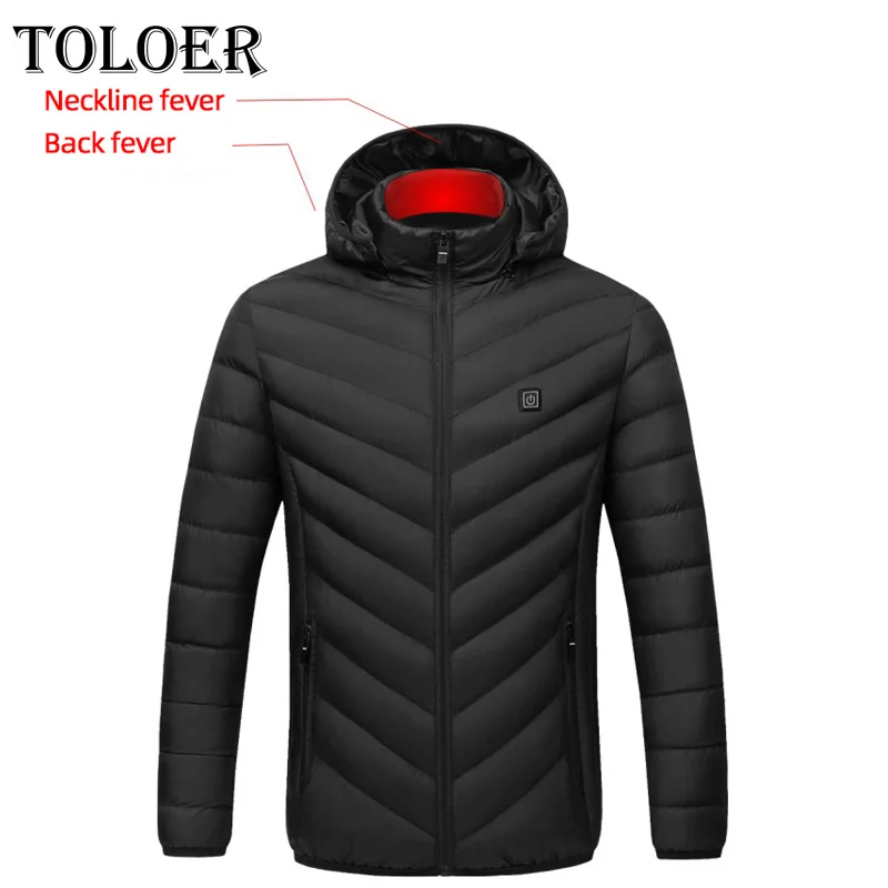 

Heated Jacket Fashion Men Solid Hooded Coat Intelligent USB Electric Heating Thermal Warm Clothes Winter Male Parka Plussize 8XL