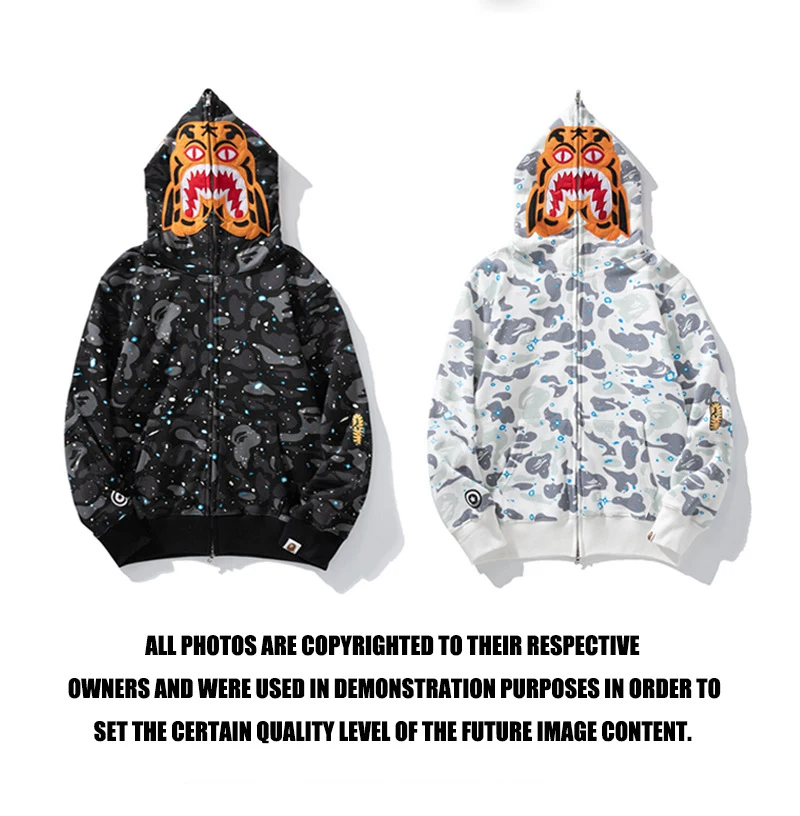 

Bape Shark Starry Print Hoodie High Quality Cotton Tiger Face Embroidery Sweatshirt For Men Women Jacket Sudaderas Hombres