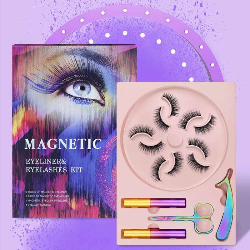 

Foreign Trade Thick Style Magnet Eyelashes Natural 5 Pairs Lotus Holder Magnetic False Eyelashes Set Eyeliner Eye Makeup TSLM1