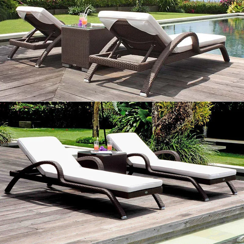 

Outdoor rattan bed swimming pool beach chair villa garden hotel waterproof and sunscreen outdoor courtyard rattan lounge chair