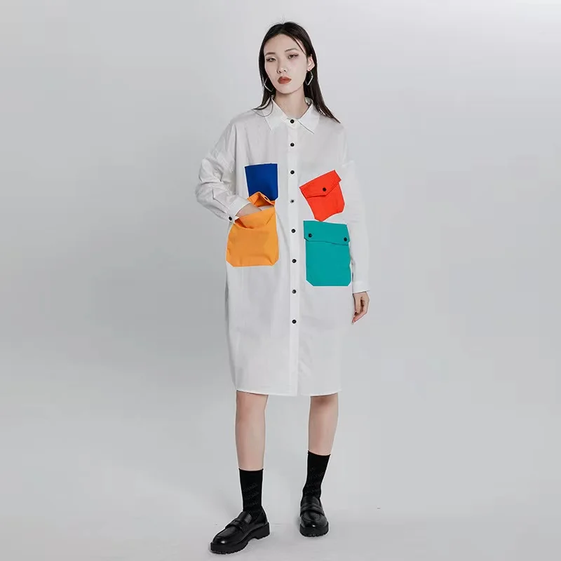 Европейские товары юбка-рубашка в иностранном стиле контрастных цветов с