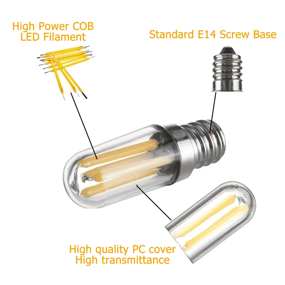 Светодиодные лампы E14 COB Холодильник Лампочка 1W 2W 4W 220V 6500K 3000K Белая обивка
