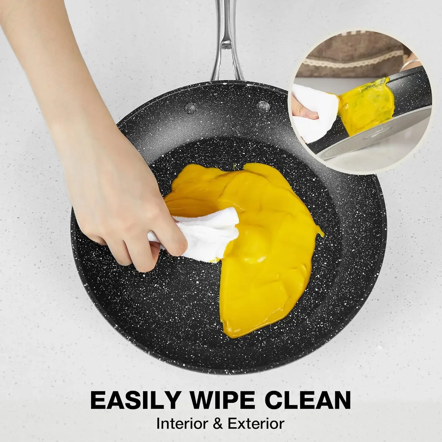 Сковорода с антипригарным покрытием и крышкой посуда из черного мрамора