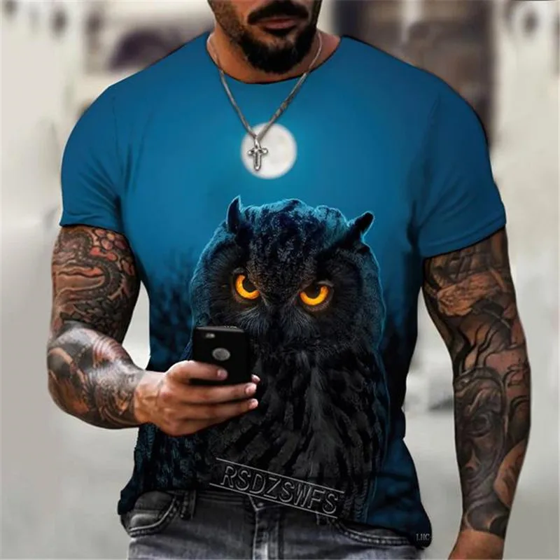 

Summer 2022 Men's T-shirt Animal Owl 3D Printed Round Neck Short Sleeve T-shirt Casual Street Oversized Top XXS-6XL camisetas