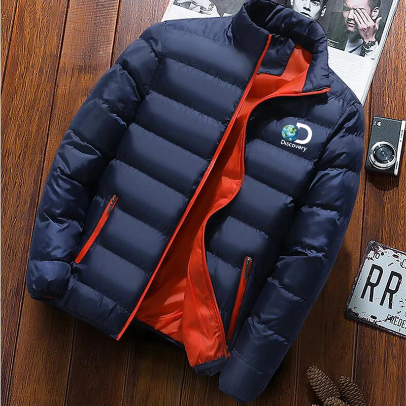 

Ветровка мужская с хлопковой подкладкой, повседневная спортивная куртка с воротником-стойкой, теплая Толстая парка, Молодежный тренд, Осен...