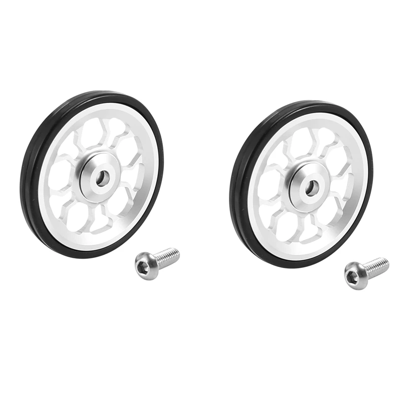 

4X Folding Bike Easy Wheel For Brompton Aluminum Alloy Easywheel Ultralight Sealed Bearing Push Wheels ,Silver