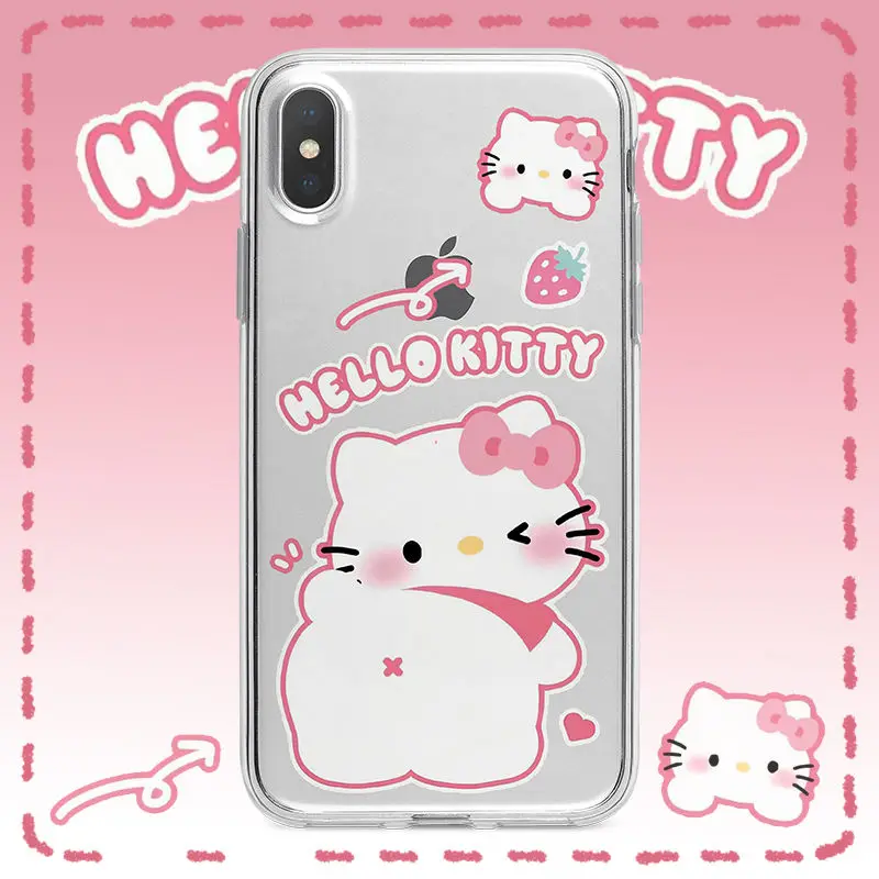

Kawaii Anime Sanrio Hello Kitty Y2K Cute Phone Case Iphone14/13/12Promax Transparent Full Package Soft Case Girl Gift Kids Toys