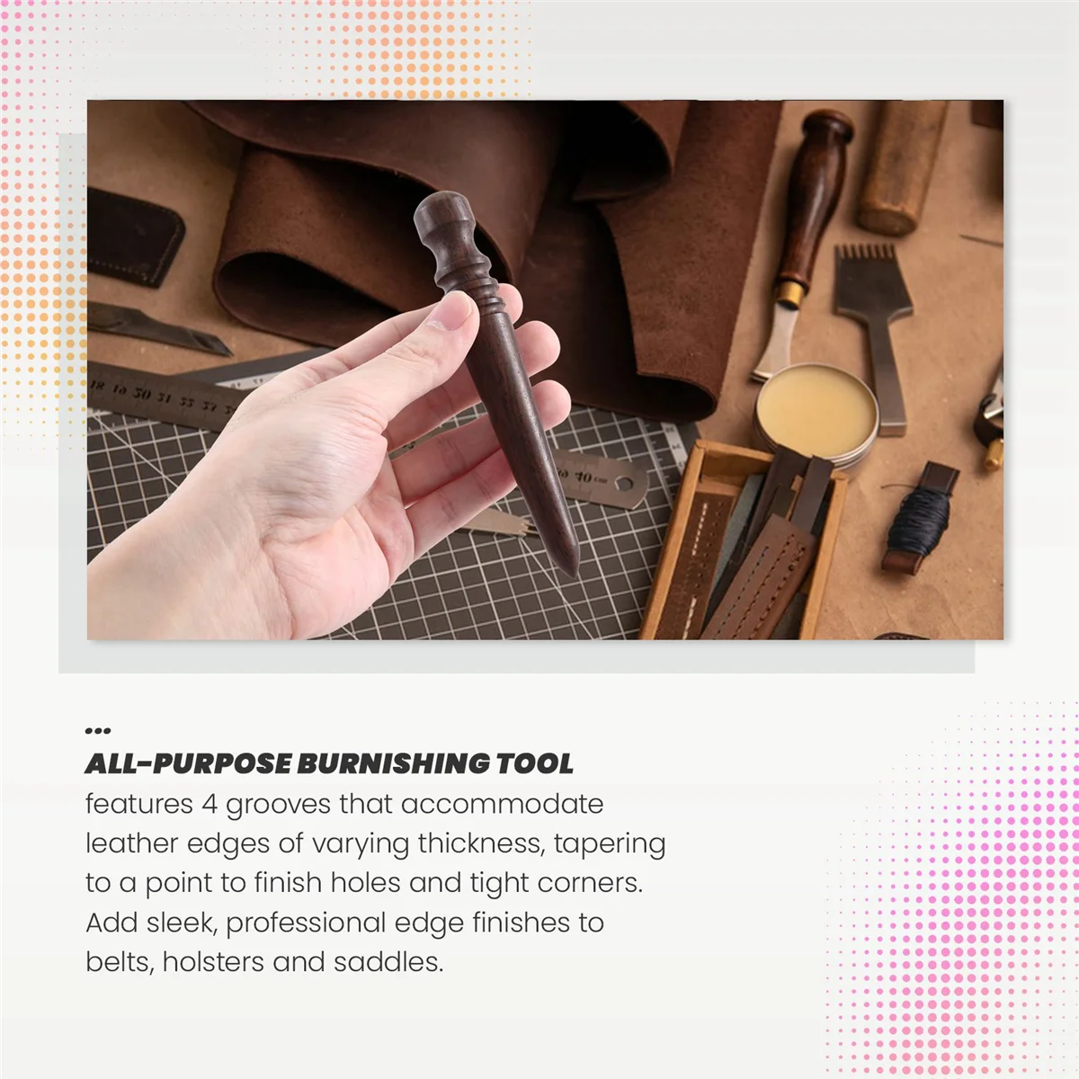 Wooden Leather Burnisher Tool - Tapered Edge Slicker Features 4 Grooves for Burnishing of Various Thicknesses