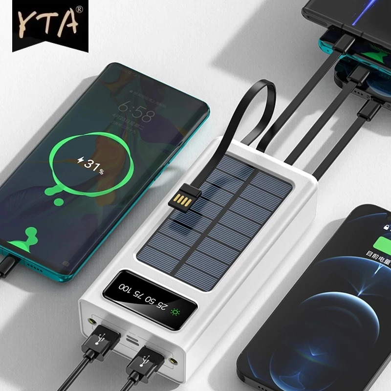 

Black Power Bank Built in 4 Cable 100000mAh Portable External Battery Charger White Powerbank For Xiaomi Samsung iPhone Led Bank