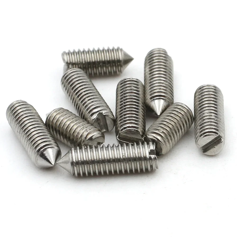 (10PCS)M1.6 M2 M2.5 M3 M4 M5 M6 304 A2-70 Stainless Steel Slotted Tip Set Screw Machine Thread Cone Point Grub Screws DIN553