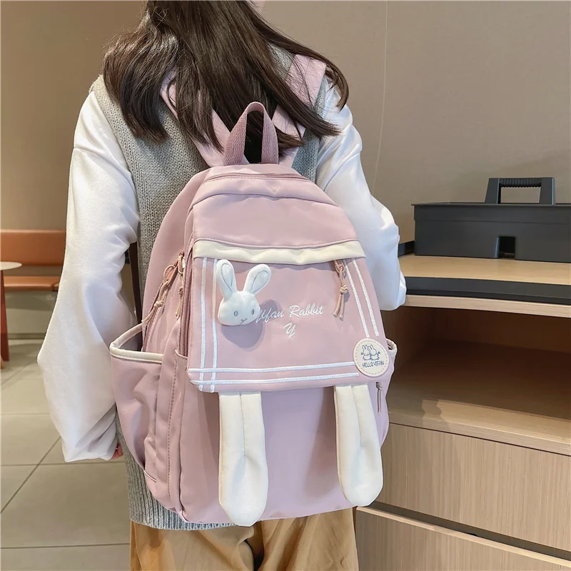 

Pink New Flap Pocket Kawaii Girls School Backpack Bag Teenager Pupil Book Cute Casual Bolsa Mochila Waterproof Nylon Bagpack