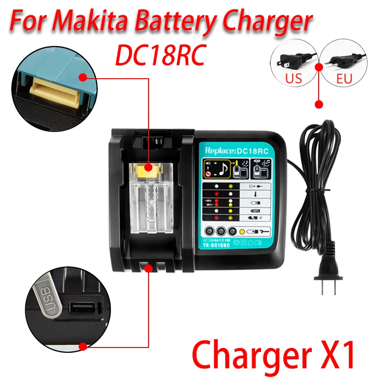 

Li-ion Battery Charger for Makita 18V 14.4V BL1860 BL1860B BL1850 1BL1830 Power Tools Battery DC18RC DC18RF Charger