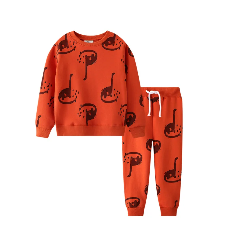 

Осенне-зимние комплекты хлопковой одежды с принтом мультяшного динозавра, наряд для мальчиков и девочек, рубашка с длинным рукавом и штаны