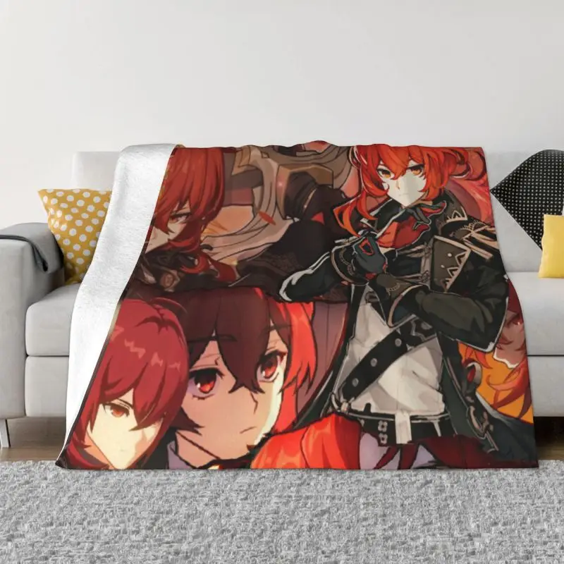 

Genshin Impact Darknight Hero Diluc Ultra-Soft Fleece Throw Blanket Warm Flannel Anime Game Blankets for Bed Office Sofa Quilt