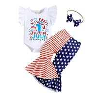 infant baby girls casual suit fly sleeve letter printed romper topsstripe star printed long pantsheadband