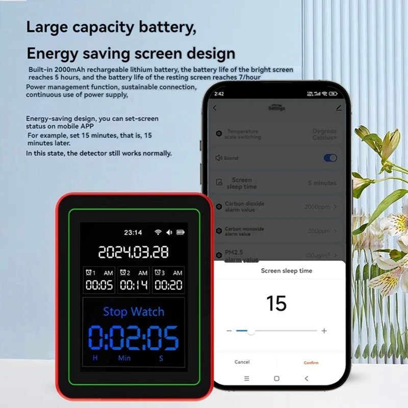 Детектор качества воздуха 15 в 1 портативный TVOC HCHO PM2 5 PM10 PM1 0 PM0 3 тестер температуры
