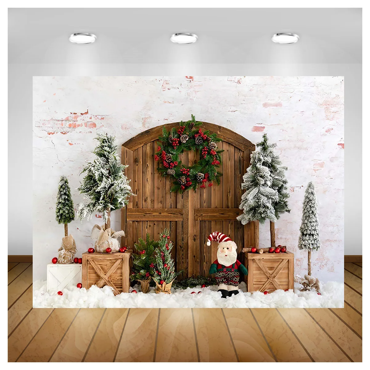 

Christmas Village Wooden Gate Digital Photography Backdrop Prop Snow Party Celebration Studio Background DJ-08