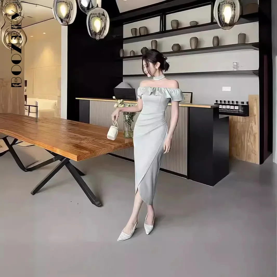 BoozRey 2024 модное французское сексуальное платье с одной линией декольте женское