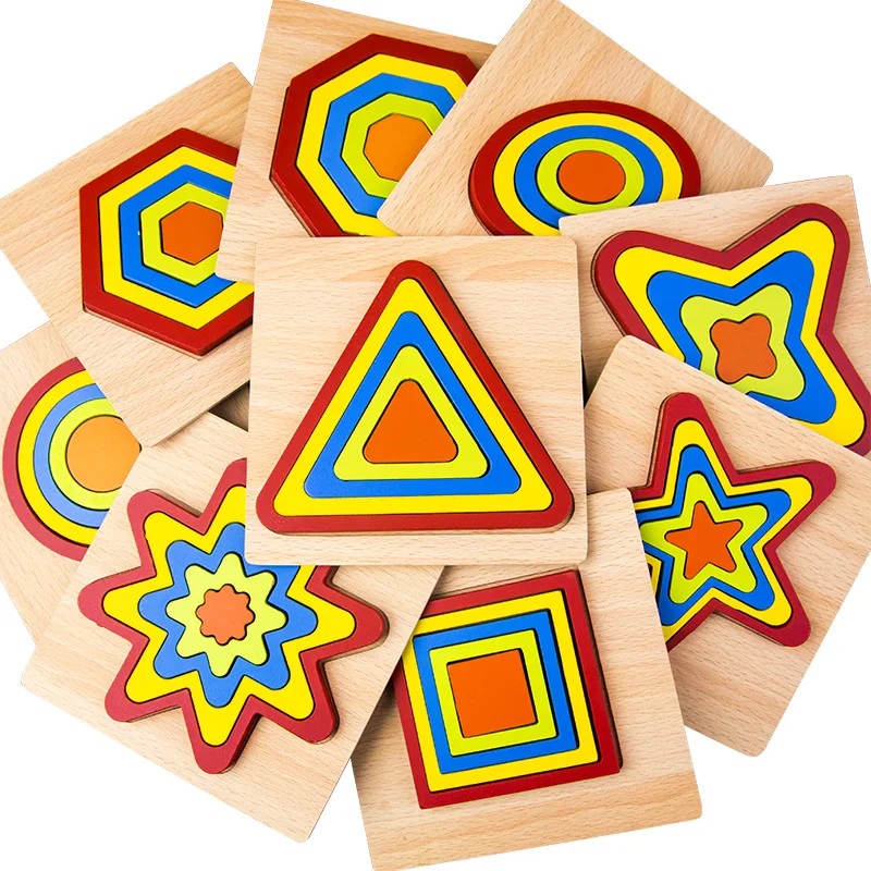 

Hot Baby Geometry Cognitive Game Kindergarten Montessori Early Educational Toy Kids 3D Wooden Puzzle Learning Toys for Children
