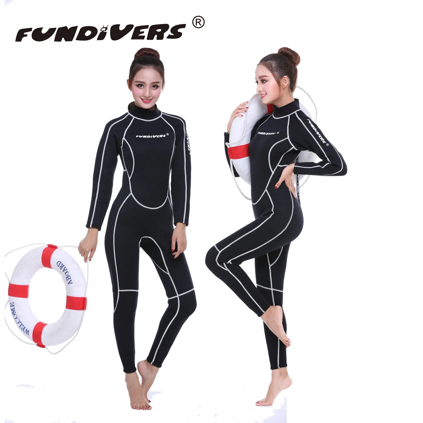 

2022 Diving Suit Women's 3mm One-piece Warm All Black Thin Snorkeling Suit Fundivers factory original