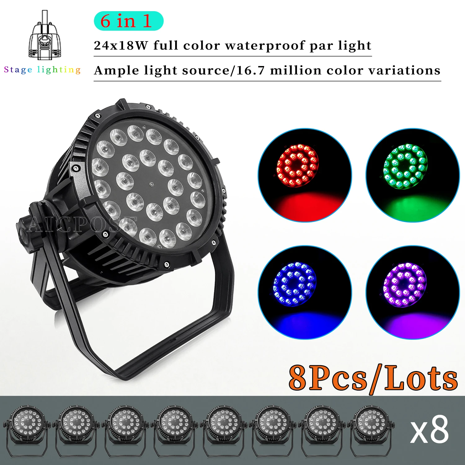 

8 шт./лот IP65 наружный водонепроницаемый сценический свет 24x12 Вт 4 в 1 24x15 Вт 5 в 1 24x18 Вт RGBWA UV 6 в 1 светодиодный алюминиевый светильник