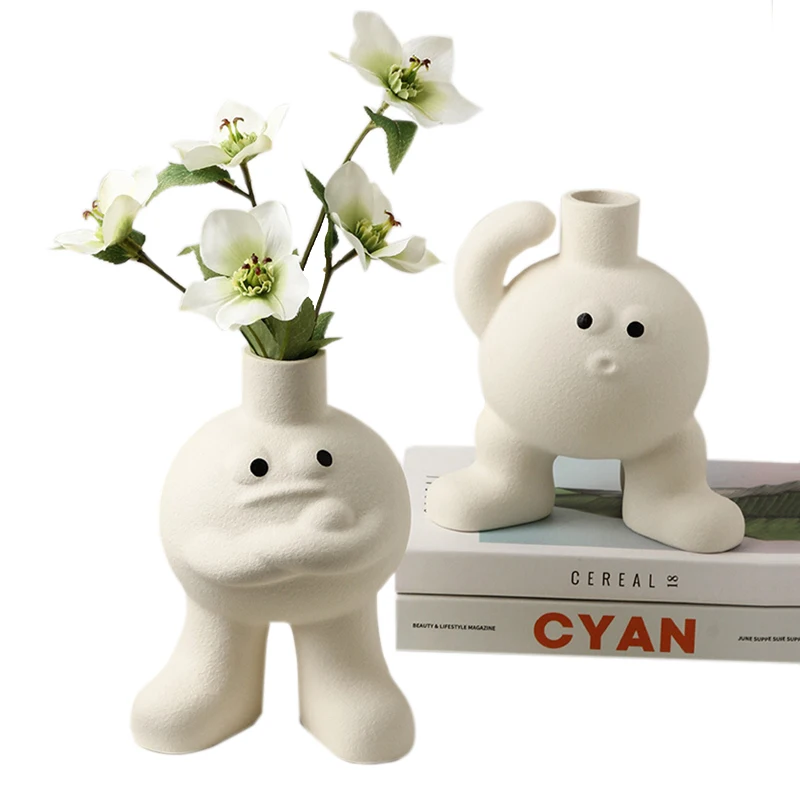 

Personality Funny Cartoon Bigfoot Vase Ceramic Matte Art Vases Flower Arrangement Home Living Room Decoration Ornament Gifts