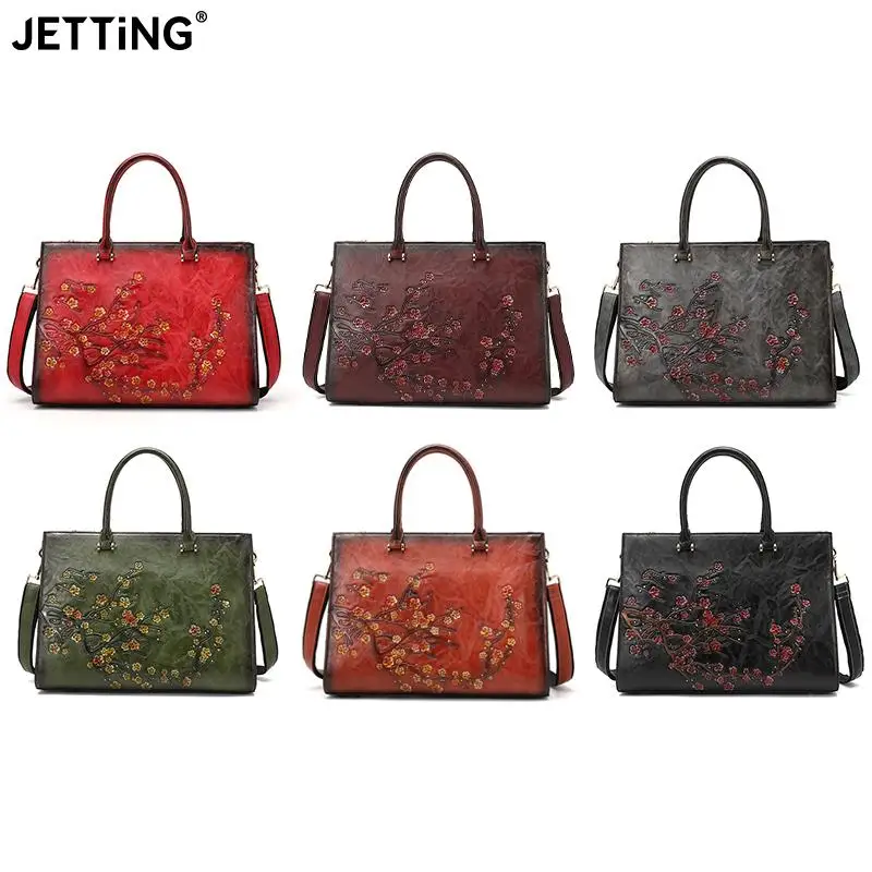 

Vintage Embossed Women Shoulder Bag Leather Top-handle Bags Ladies Large Capacity Messenger Bags Floral Female Tote Bag