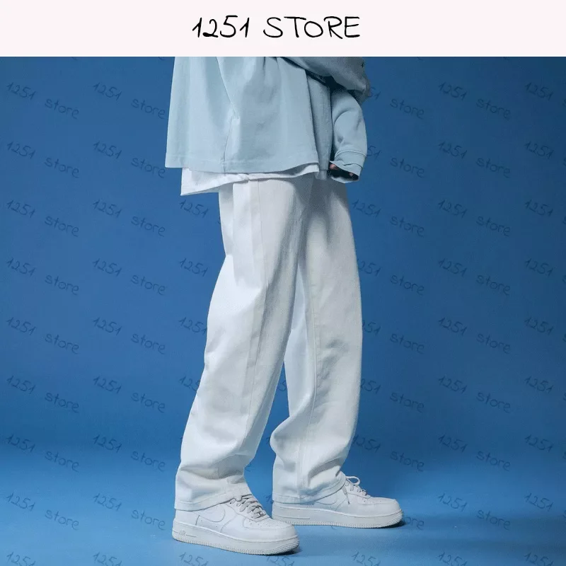 2022New Jeans men White Loose Denim Trousers neutral jean Streetwear Casual Solid Color wide jeans man women pants hip hop bagy