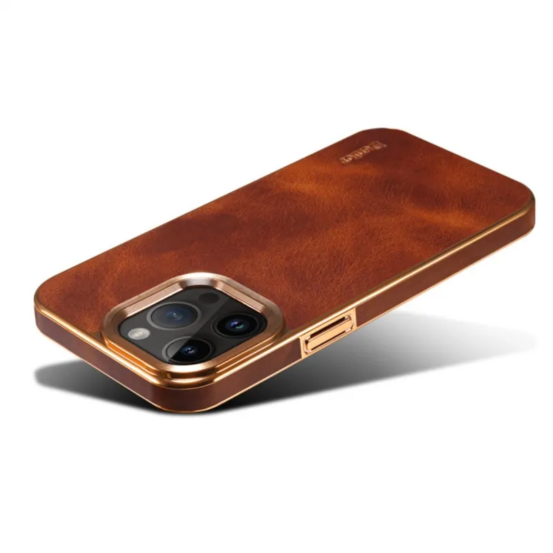 High End Business Retro Oil Wax First Layer Leather Turnkey Electroplating Case For iphone 14 13 12 Pro Max Plus New Products