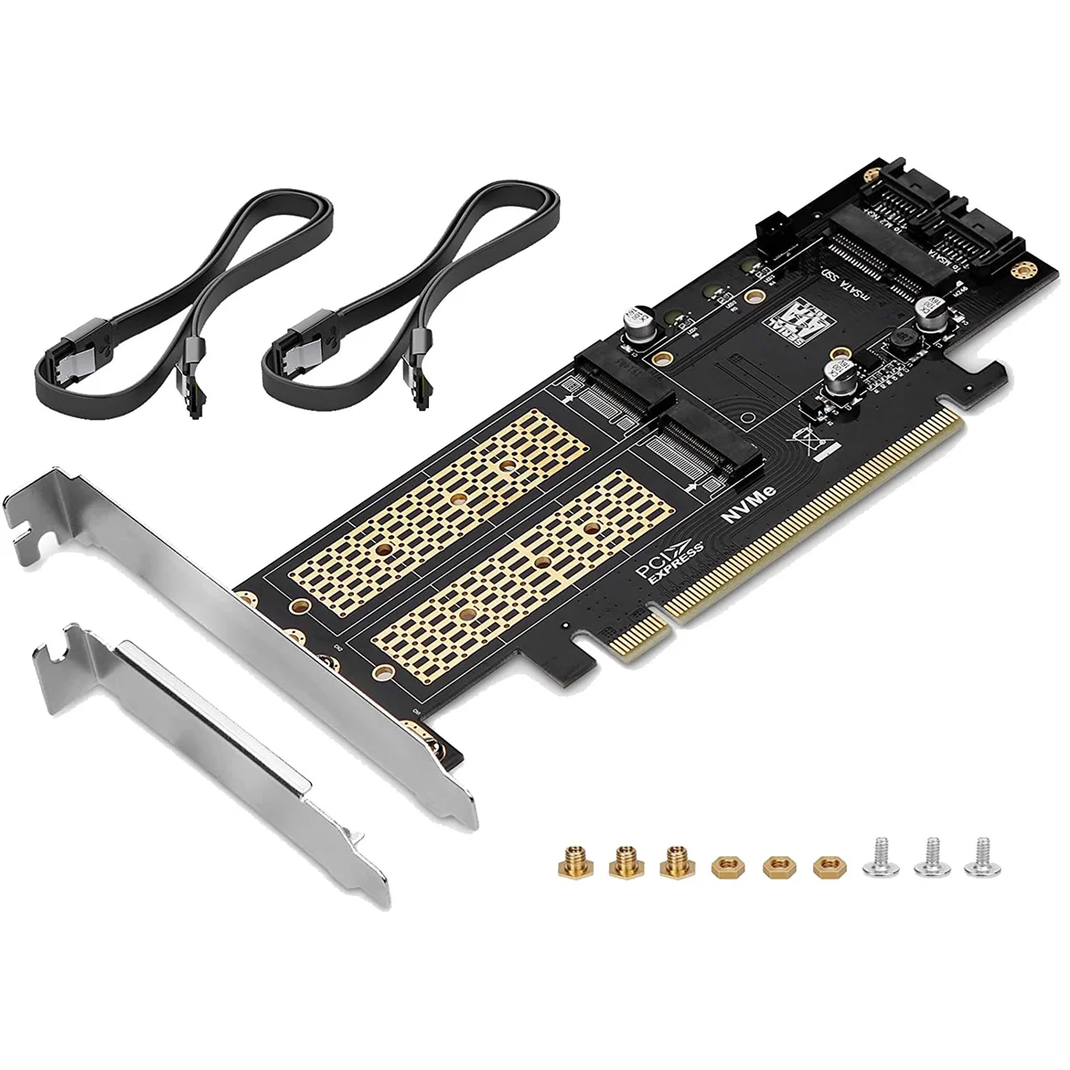 

M.2 NVMe SSD NGFF To PCIE 3.0 X16 Adapter M Key B Key MSATA PCI Expansion SATA 3 in 1 Converter Riser,Black