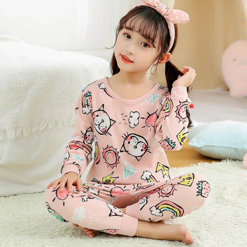 Children Autumn Long Sleeved Pajamas Set Clothing For Boys Girls Cartoon Cotton Tops+Pants 2pcs Pyjamas Kids Underwear Outfits