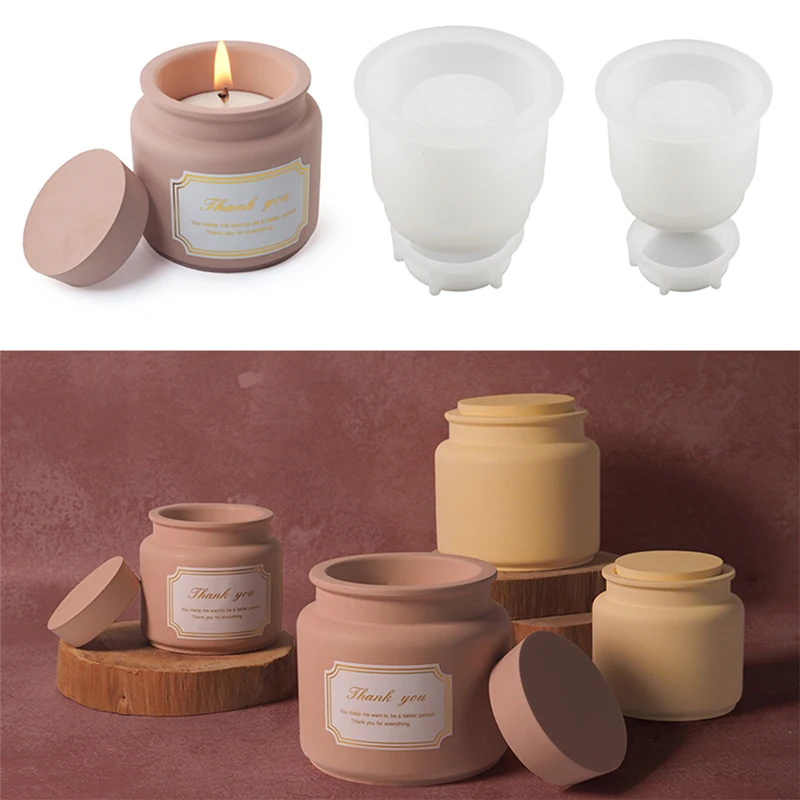 With Lid Candle Cup Cement Epoxy Resin Craft Mould Desktop Decoration