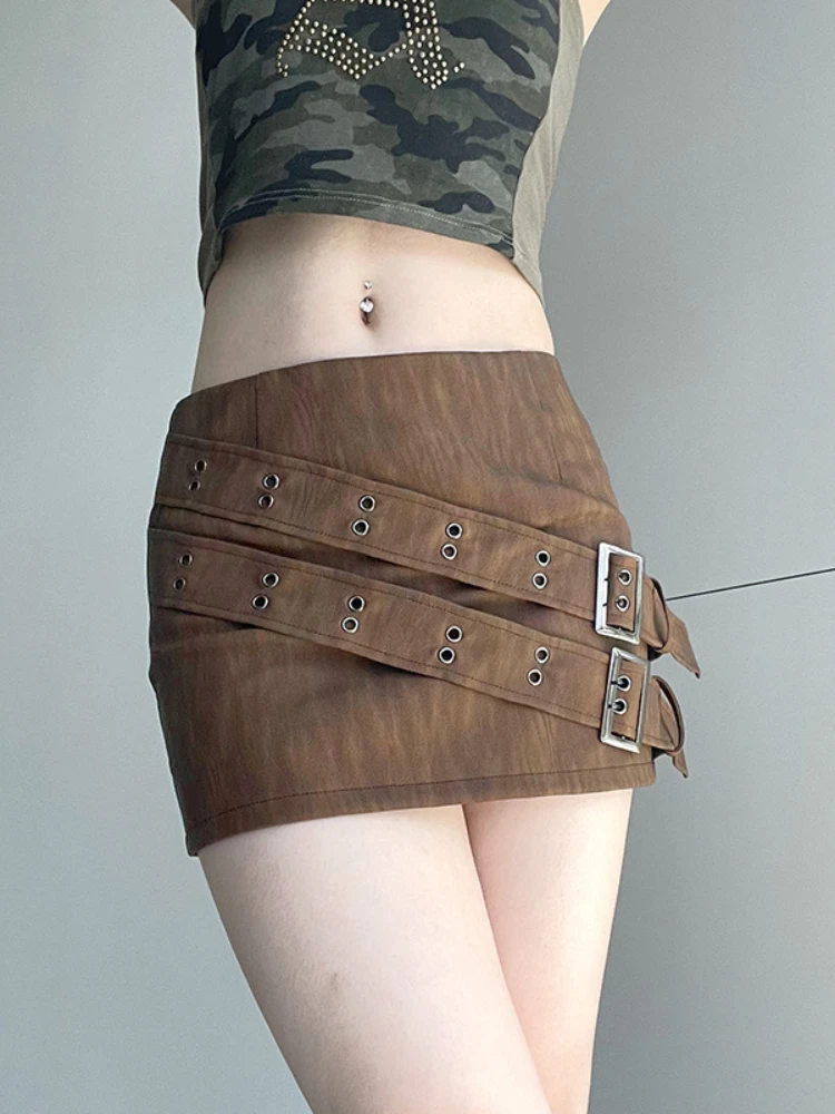 

Gavestis Y2K Personality Design Belted Low Waist Mini Skirts Women Summer Aesthetics Basic Trendy Girls Sexy Skirts Streetwear