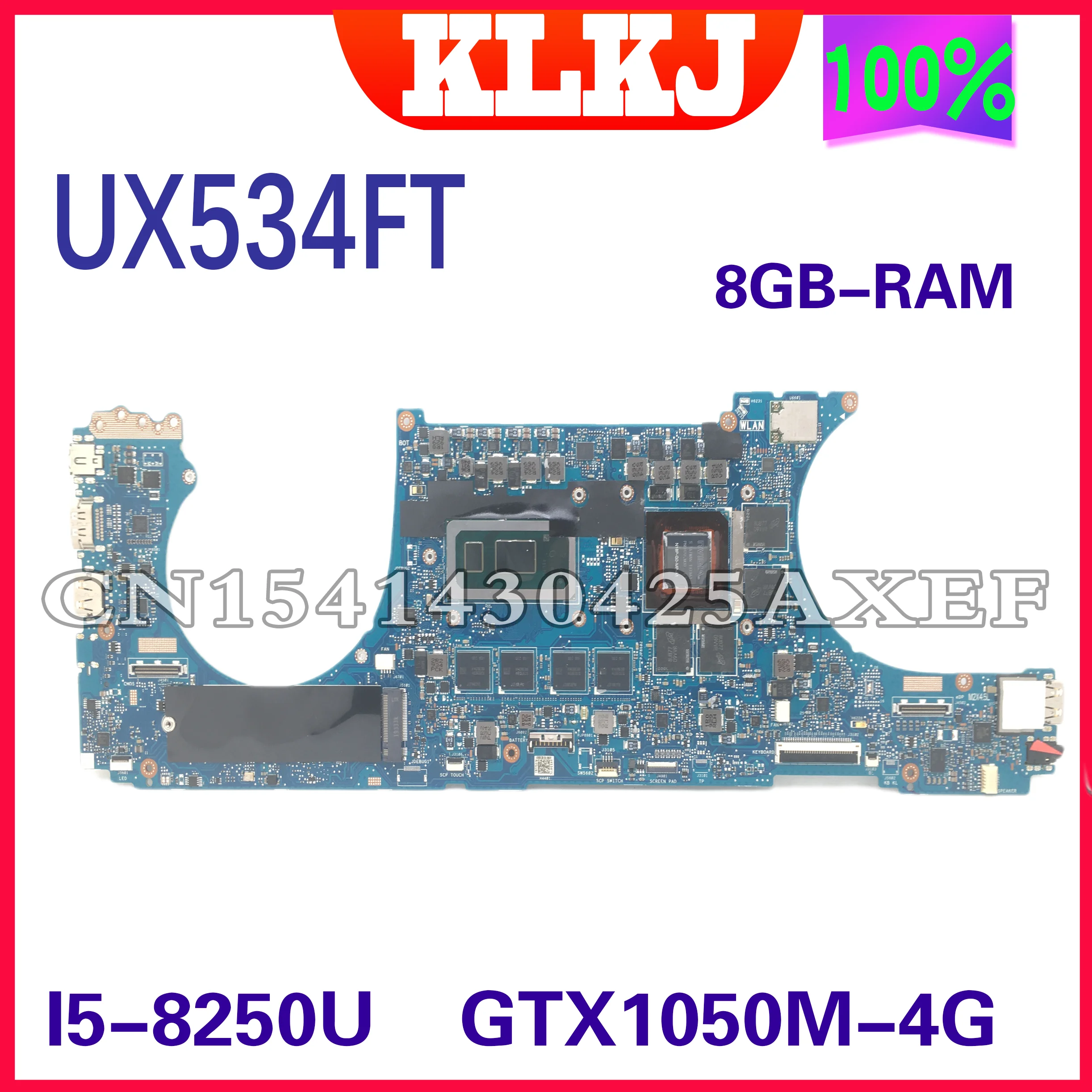 

Dinzi UX534FT Laptop Motherboard For ASUS ZenBook 15 UX534 UX534F UX534FA UX534FT Notebook I5-8265U GTX1050/2G 8G 100% Working